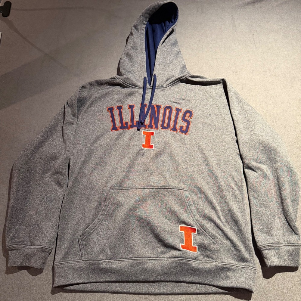 Knights Apparel Illinois Fighting Illini Hoodie Mens Medium Gray Orange Navy M